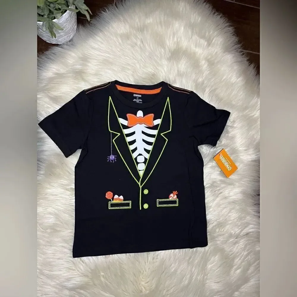 Gymboree skeleton Embroidered tee shirts sz 4T Trick Or Treat